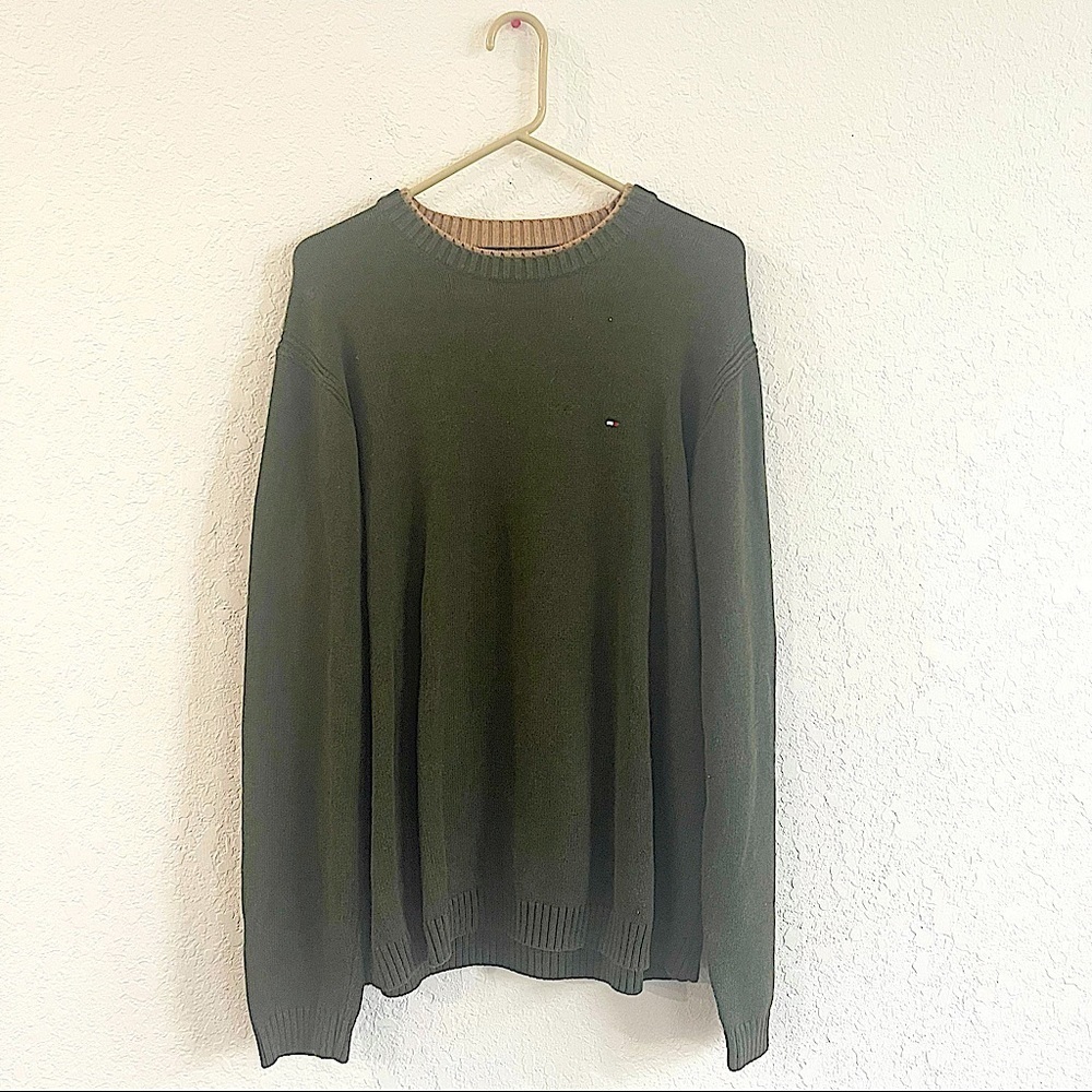 TOMMY HILFIGER Dark Green Long Sleeve Crewneck Pullover Sweater Size XL Casual